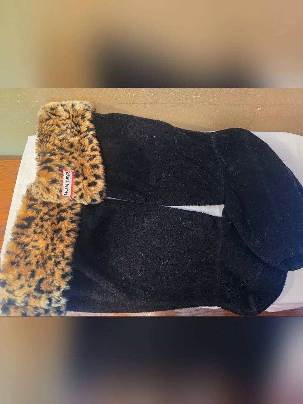 Hunter Black Boot Liner with Leopard Faux Fur Trim
